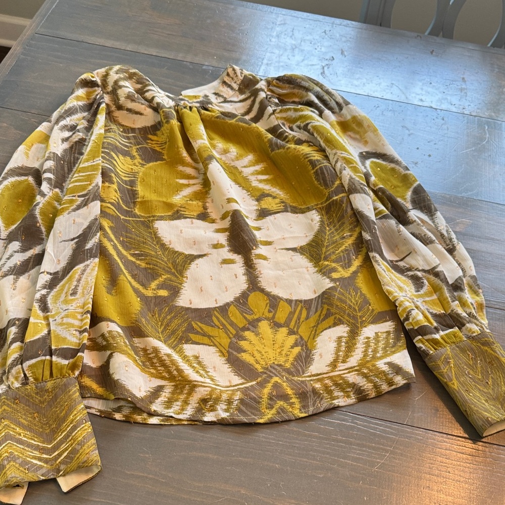 Rachel Zoe Yellow and Gray Patterned Top